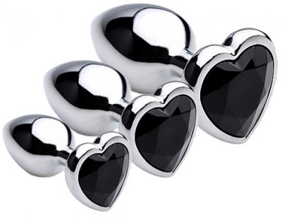 XR Brands Booty Sparks Black Heart Gem Anal Plug metall stål plugg med svart diamant hjärta i botten