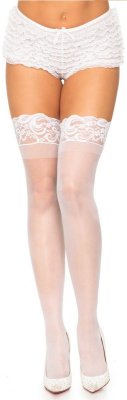Leg Avenue Nylon Thigh Highs with Lace Top vita knähöga transparenta sexiga nylon strumpor med spets