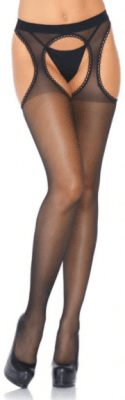 Leg Avenue Sheer Suspender Hose snygg sexig svart strumpbyxa i nylon med öppen gren mellan benen